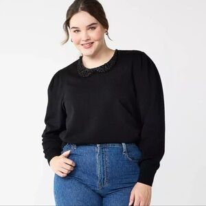 Draper James RSVP Women's Long Sleeve Collar Sweater Black